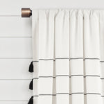 Farmhouse Boho Stripe Woven Tassel Yarn Dyed Recycled Cotton Blend Window Curtain Panel Set