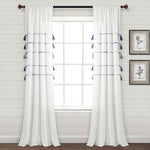 Farmhouse Boho Stripe Woven Tassel Yarn Dyed Recycled Cotton Blend Window Curtain Panel Set