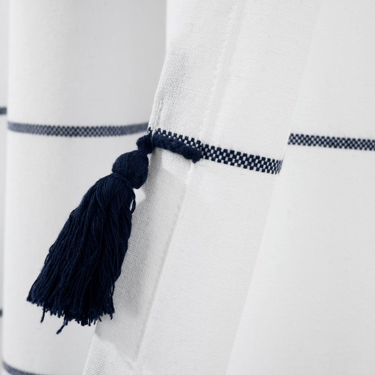 Farmhouse Boho Stripe Woven Tassel Yarn Dyed Recycled Cotton Blend Window Curtain Panel Set