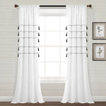 Farmhouse Boho Stripe Woven Tassel Yarn Dyed Recycled Cotton Blend Window Curtain Panel Set