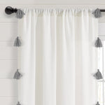 Boho Faux Linen Texture Tassel Window Curtain Panel