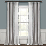 Luxury Vintage Velvet & Sheer With Border Pompom Trim Window Curtain Panel