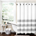 Boho Tassel Stripe Yarn Dyed Recycled Cotton Blend Shower Curtain