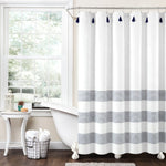 Boho Tassel Stripe Yarn Dyed Recycled Cotton Blend Shower Curtain