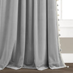 Luxury Vintage Velvet With Silky Pompom Trim Window Curtain Panel