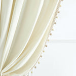 Luxury Vintage Velvet With Silky Pompom Trim Window Curtain Panel