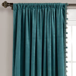 Luxury Vintage Velvet With Silky Pompom Trim Window Curtain Panel