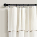 Modern Faux Linen Embroidered Edge With Attached Valance Window Curtain Panel Set