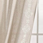 Luxury Modern Geo Linen Like Embroidery Border Window Curtain Panel