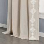 Luxury Modern Geo Linen Like Embroidery Border Window Curtain Panel