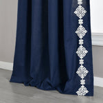 Luxury Modern Geo Linen Like Embroidery Border Window Curtain Panel