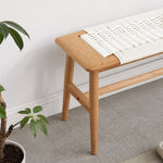 Design Natural Oak Wood Dining Bench with Handwoven Cane Seat in White
