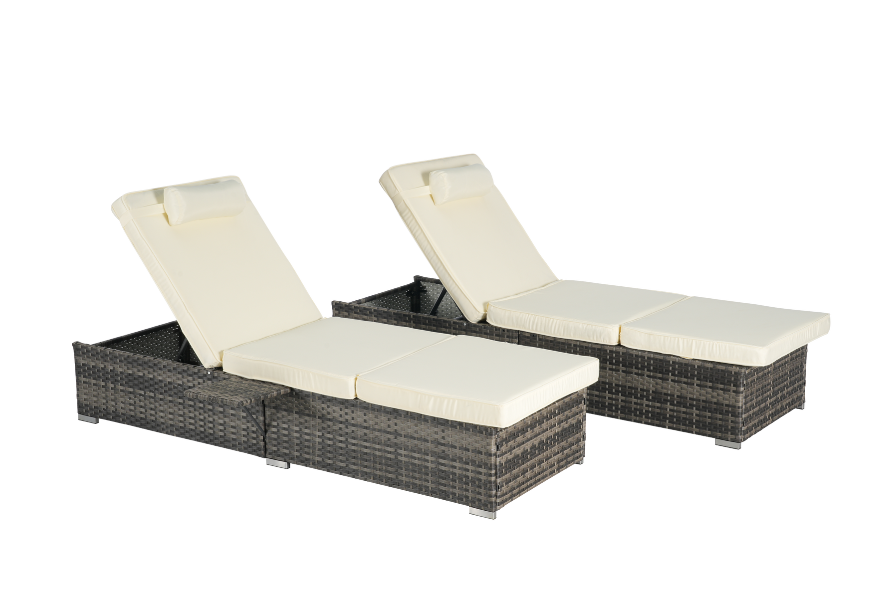Outdoor Chaise Lounge Chair Set of 2 with Storage and Cushions