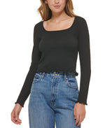 Dkny Jeans Women's Square-Neck Lettuce-Edge Top