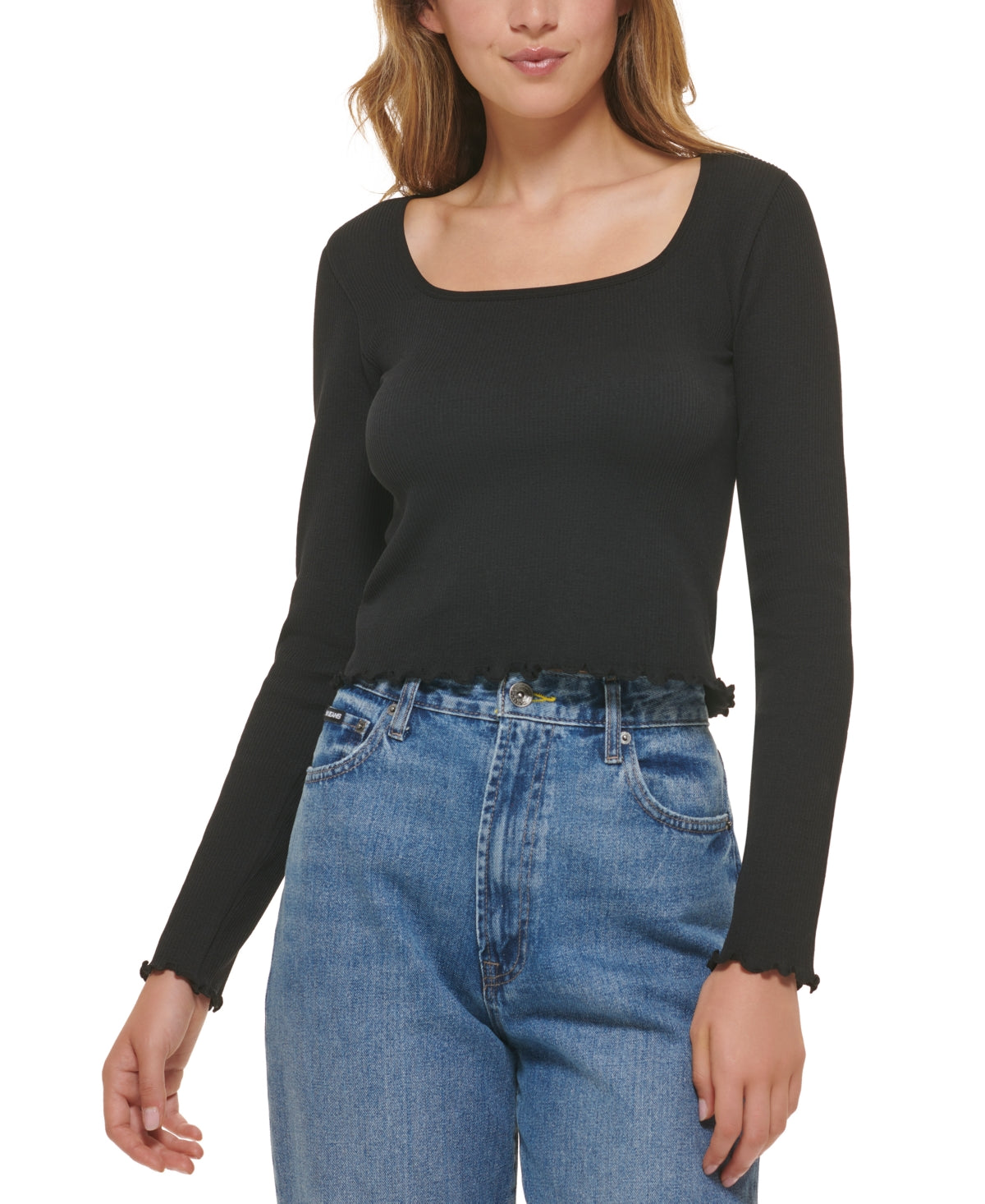 Dkny Jeans Women's Square-Neck Lettuce-Edge Top