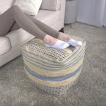 Western Handcrafted Fabric Pouf Durable Natural and Blue