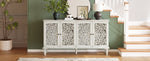 60" Antique Buffet Cabinet with Floral Carvings and Solid Wood Legs