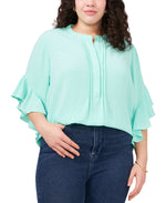 Plus Size Ruffle Sleeve Henley Blouse