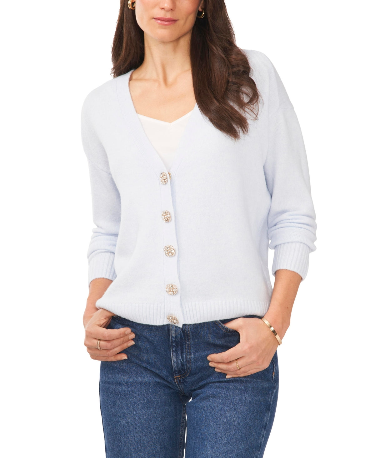 CeCe Women's Button V-neck Sweater