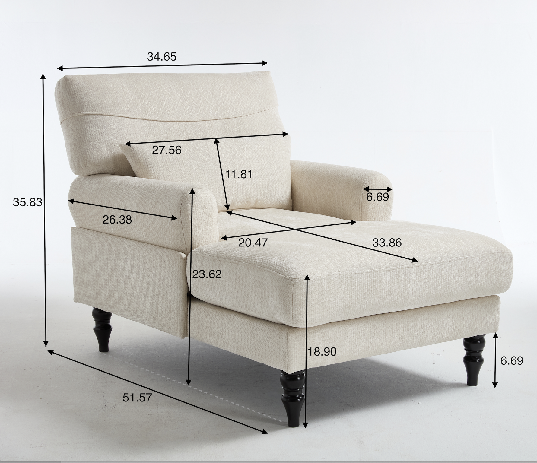 Modern Chaise Lounge Upholstered Indoor Recliner Sofa