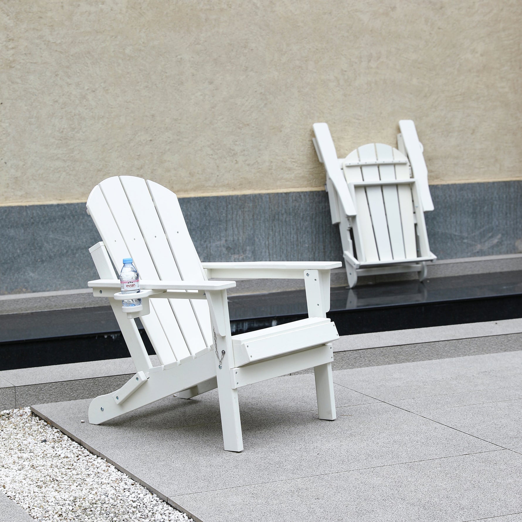 Folding Adirondack Chair with Dual Cup Holder - White