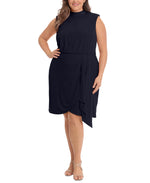 London Times Plus Size Draped-Front Sheath Dress