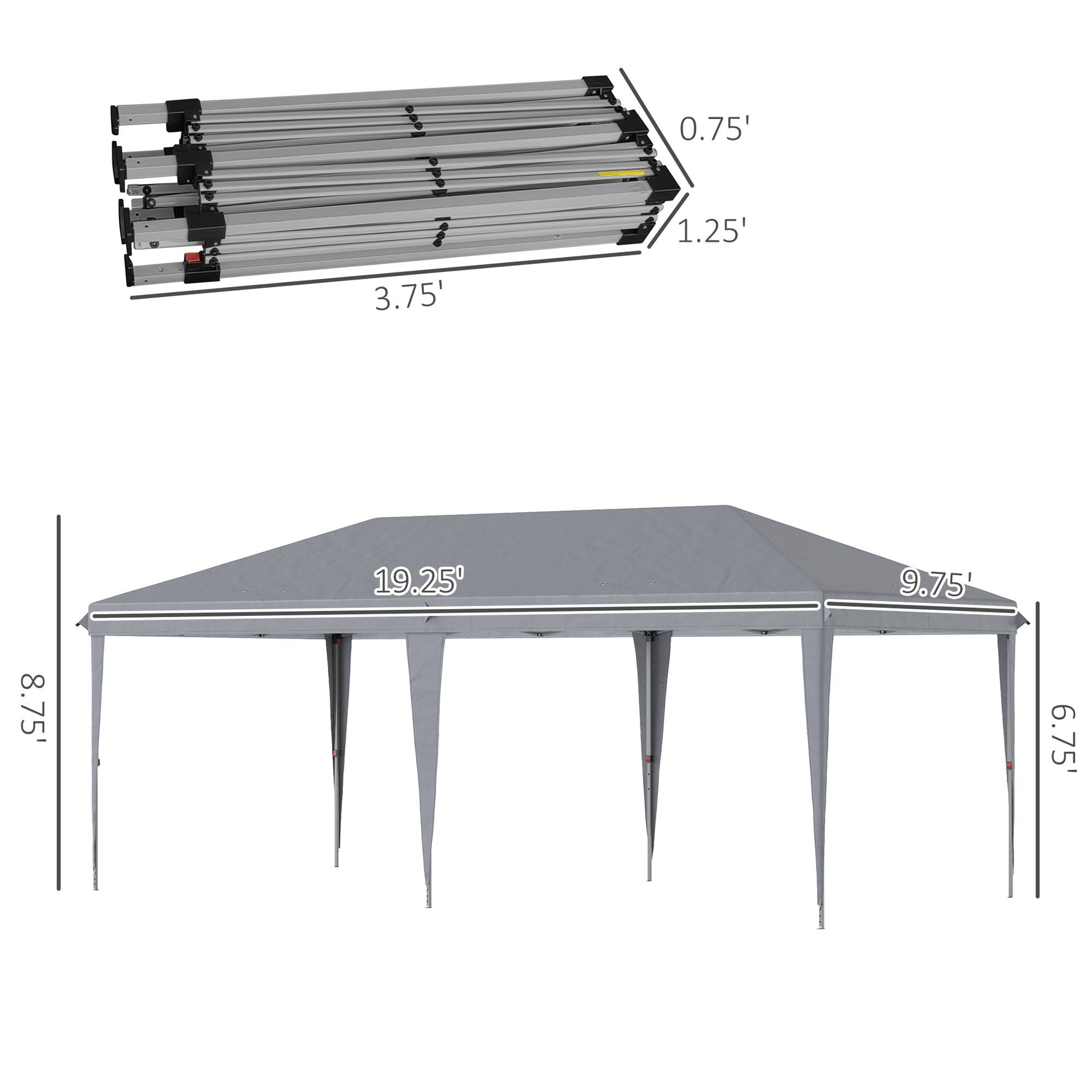 Outsunny 10' x 20' Pop Up Canopy Tent Heavy Duty Steel Frame Gray