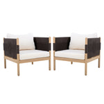 Outdoor Acacia Club Chairs (Set of 2) with Diamond-Pattern Black Rope, Light Teak Finish