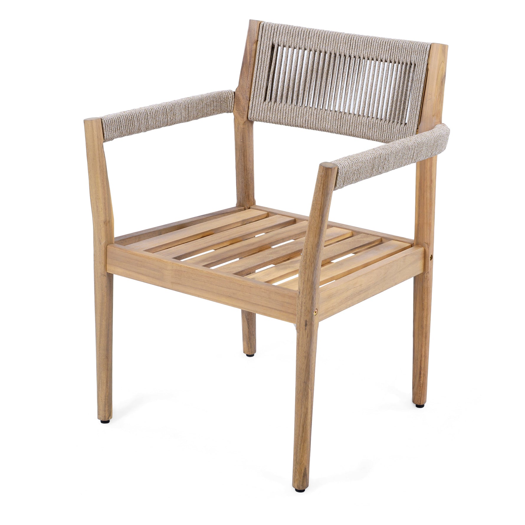 Braided Acacia Wood Outdoor Dining Chairs Set of 2 – Teak Look with Beige Rope & Cream Cushions