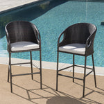 Outdoor 31" Rattan Barstools with Waterproof Cushions - Set of 2