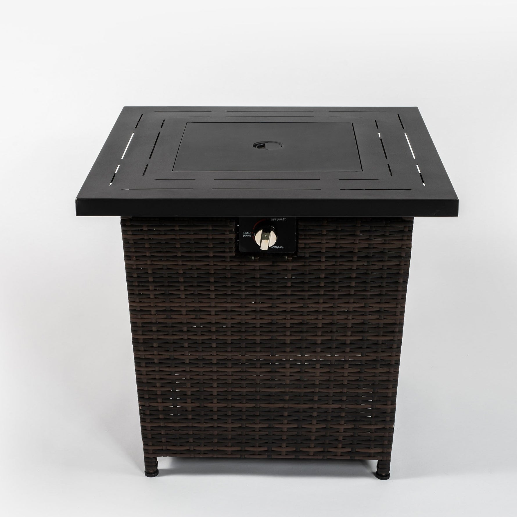 28-Inch Black Wicker Outdoor Propane Gas Fire Pit Table with Steel Top