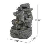 Concrete Rock Waterfall Fountain with LED Lights