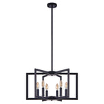 22' Modern Black Geometric 6-Light Chandelier – Industrial Metal Pendant Light Fixture for Living Room, Dining Room, or Kitchen (Bulb Not Included)
