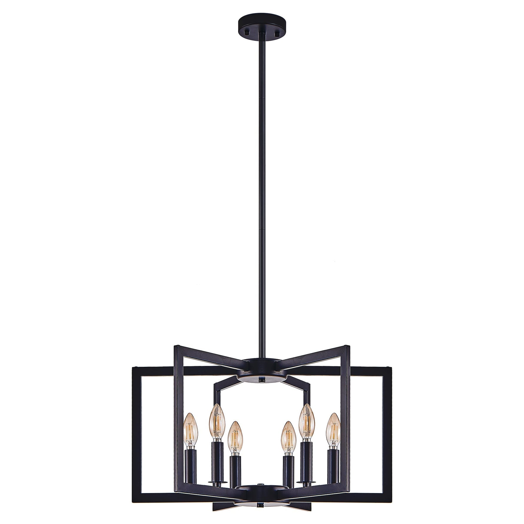 22' Modern Black Geometric 6-Light Chandelier – Industrial Metal Pendant Light Fixture for Living Room, Dining Room, or Kitchen (Bulb Not Included)