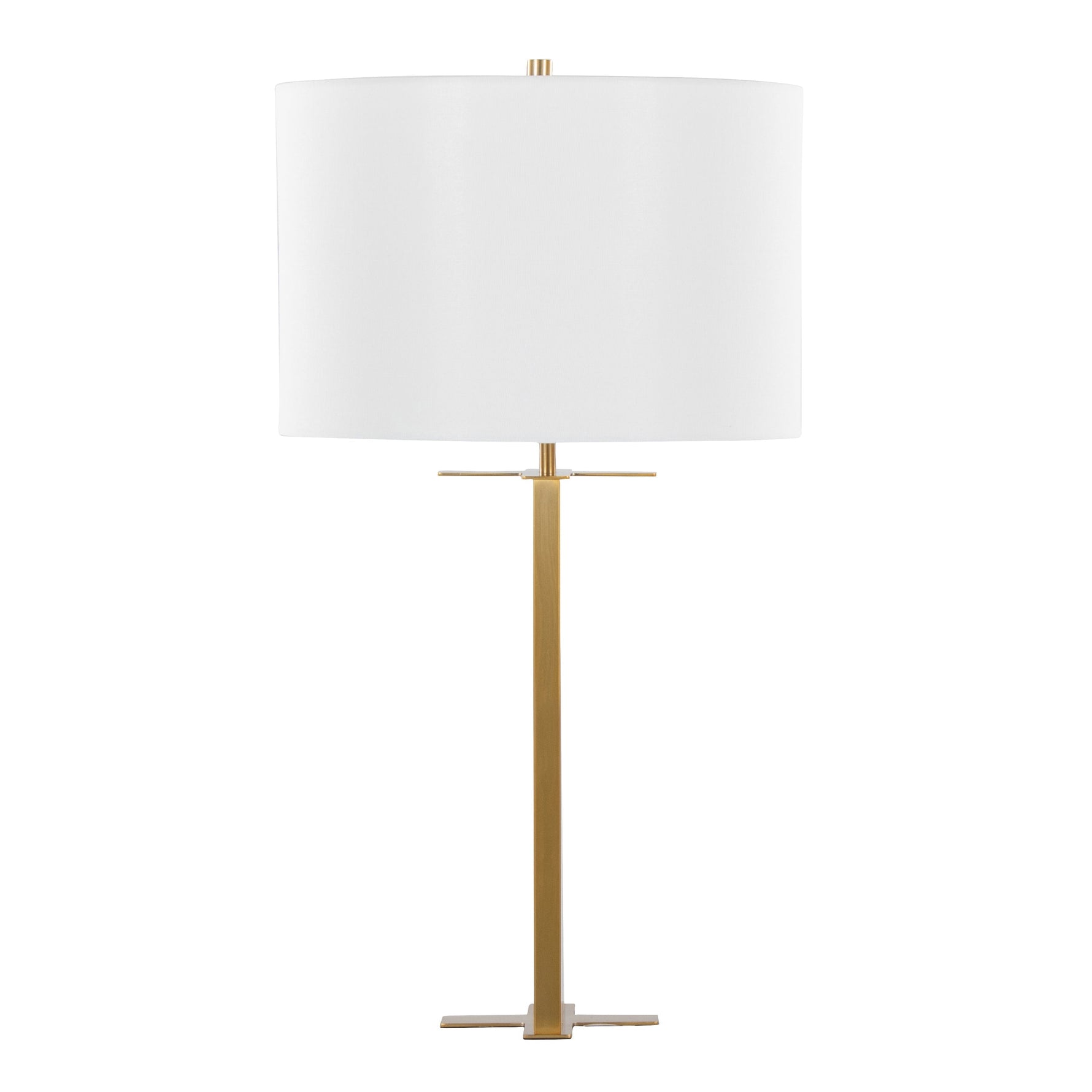 Cosmo 28" Glam Metal Table Lamp in Antique Brass and White Linen
