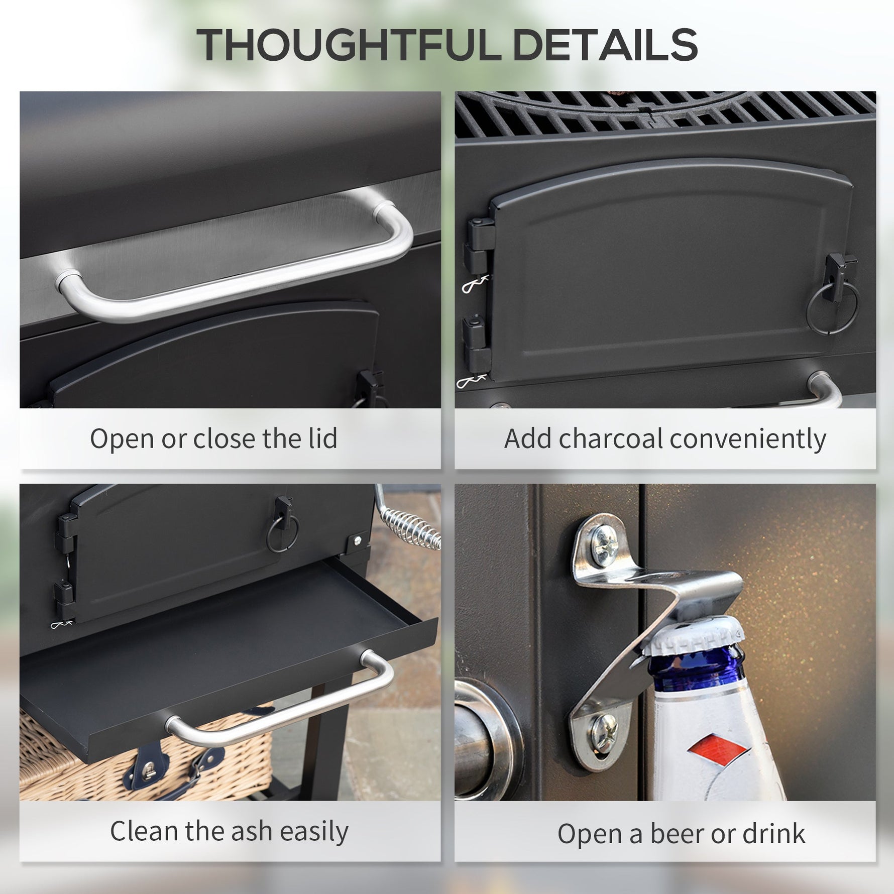 Outsunny Charcoal Grill with Adjustable Height & Folding Shelves