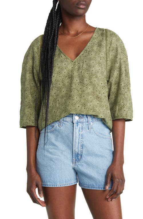 Treasure & Bond Women's Lace Trim V-Neck Blouse in Green Rowan Floral, Size Medium
