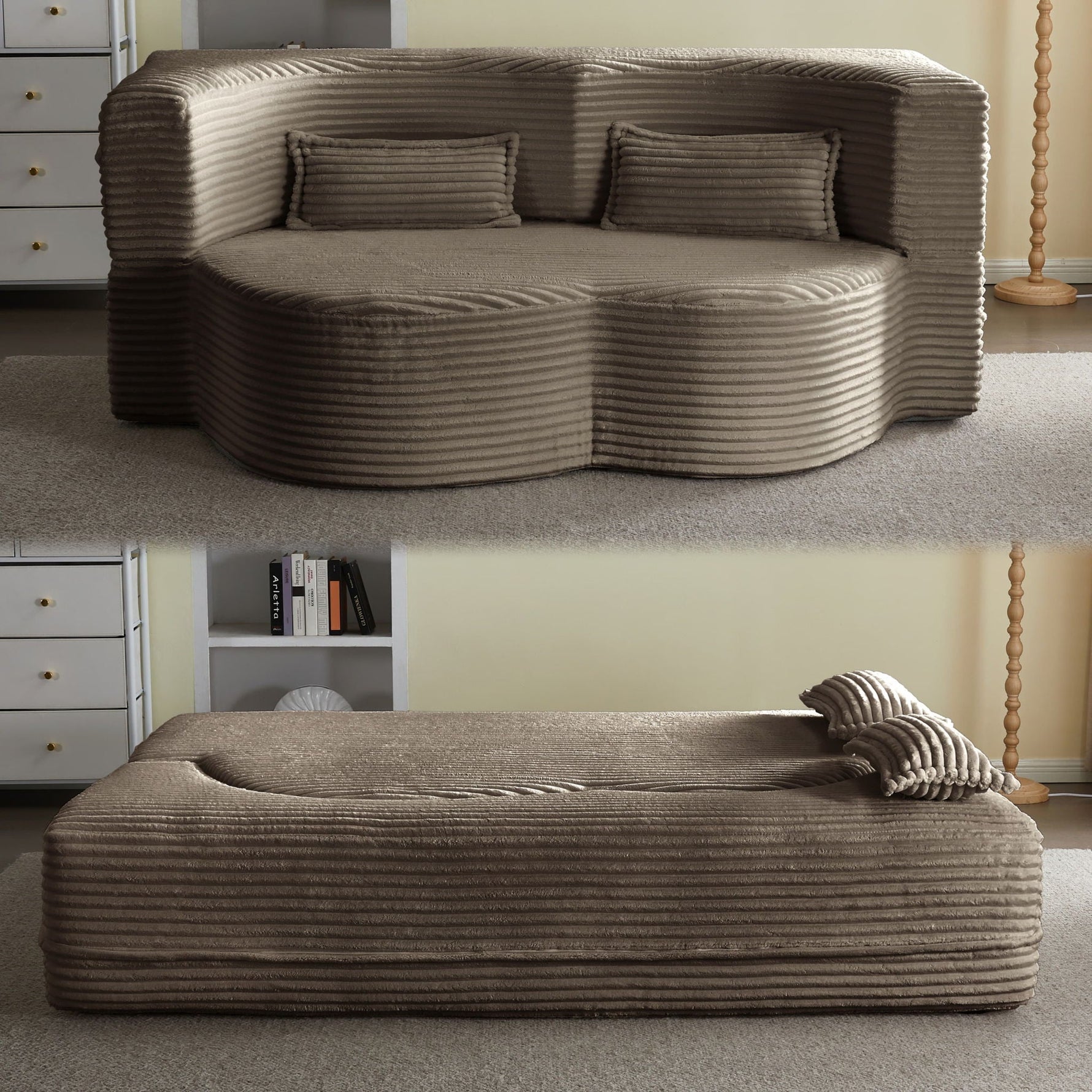 Floor Convertible Sleeper Sofa Bed With 2 Pillows