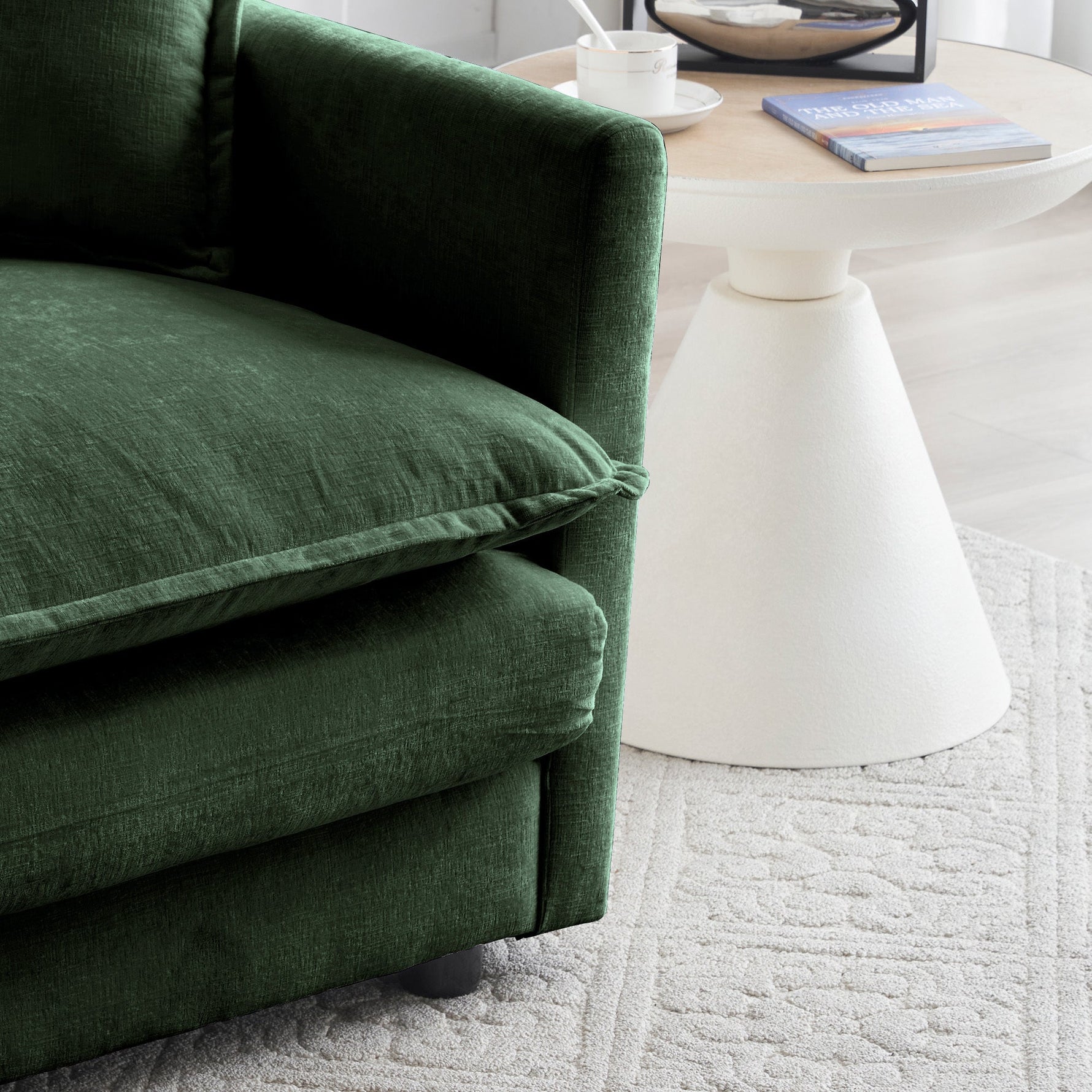 Mid-Century Modern 3-Seater Sofa with Green Chenille Upholstery