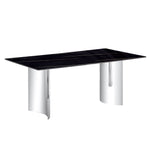 Modern Minimalist Dining Table with Imitation Marble Glass Top and Metal Legs