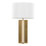 Cosmo 28" Glam Metal Table Lamp in Antique Brass and White Linen