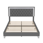 3-Pieces Bedroom Set, Queen Size Upholstered Platform Bed with LED Lights and Two Nightstands - Gray