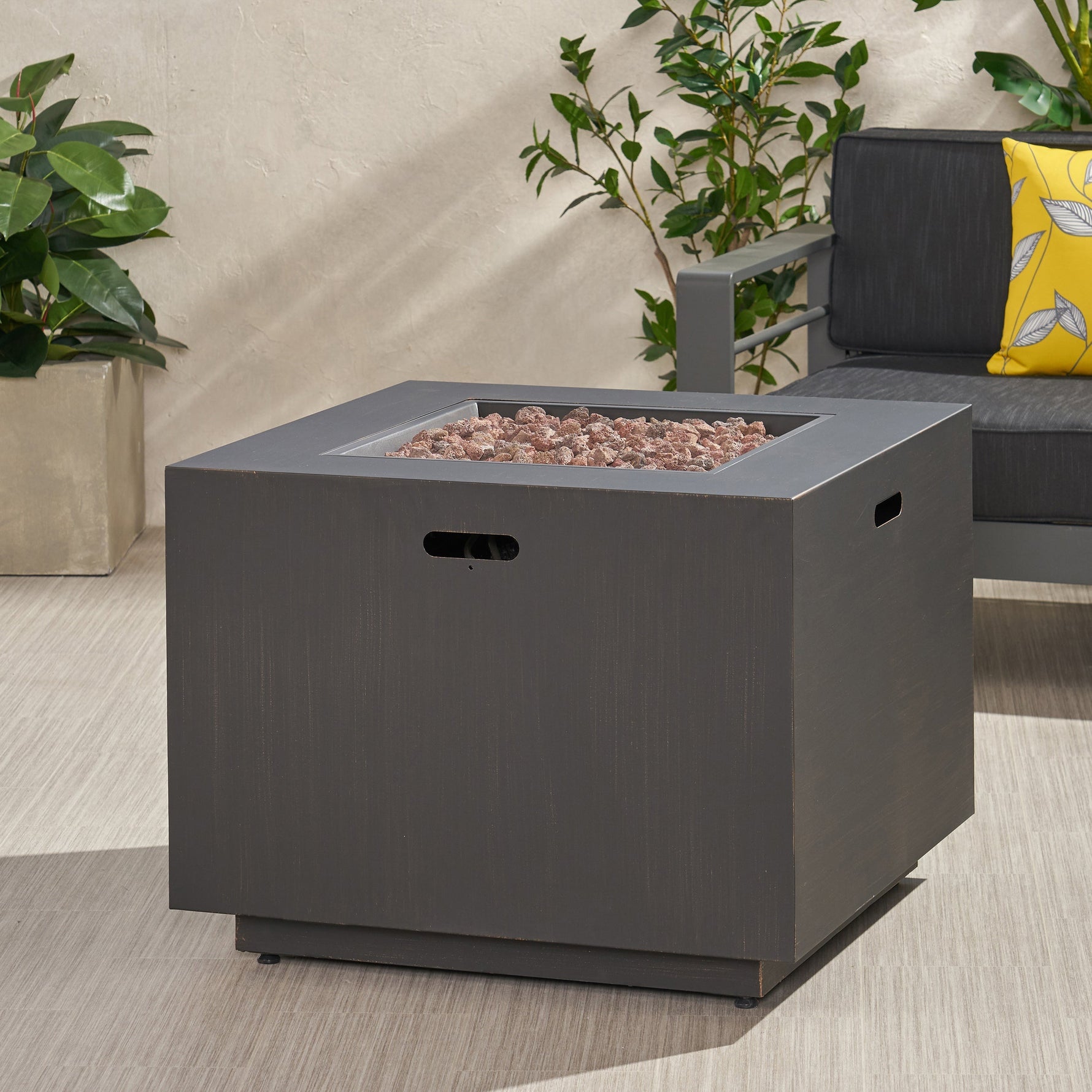 33" Outdoor Iron Square Propane Fire Pit - Brushed Brown