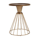 Hollow Edge Retro Art Pine Side Table with Antique Gold and Natural Color