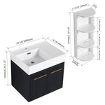Modern Wall Mounted Bathroom Vanity with Resin Sink and Storage Rack