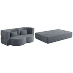 Modern Floor Sofa With Two Pillows Convertible Teddy Fabric Foam Filled Bed