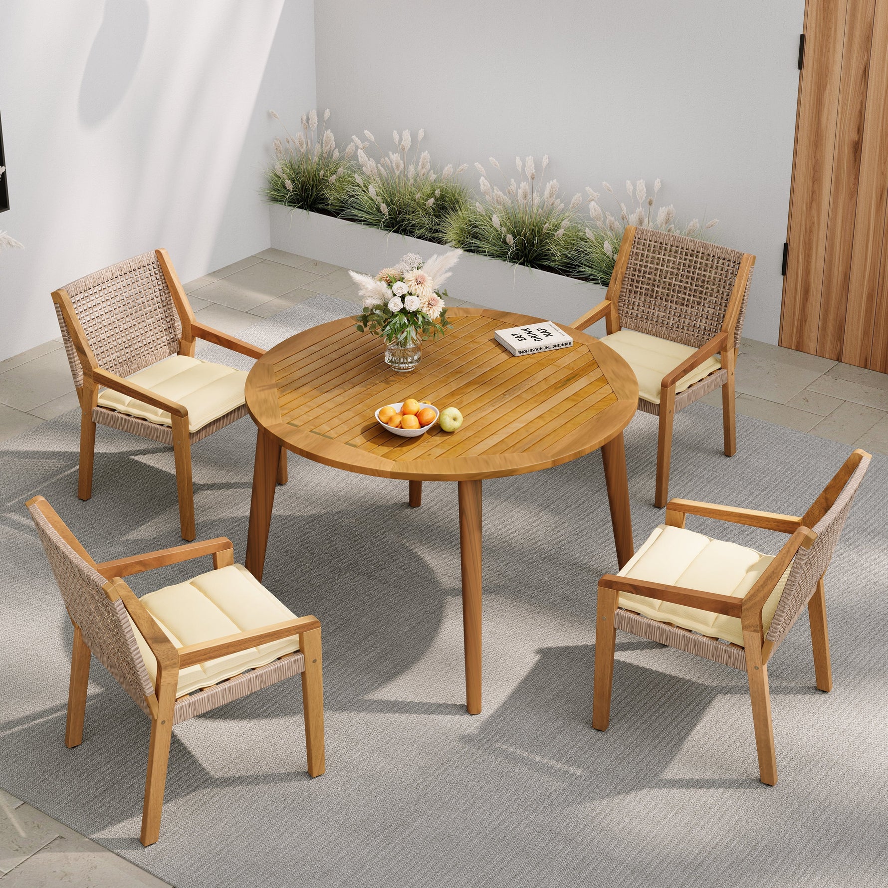 Outdoor Dining Set – Acacia Wood Stamford Table & Wicker Chairs