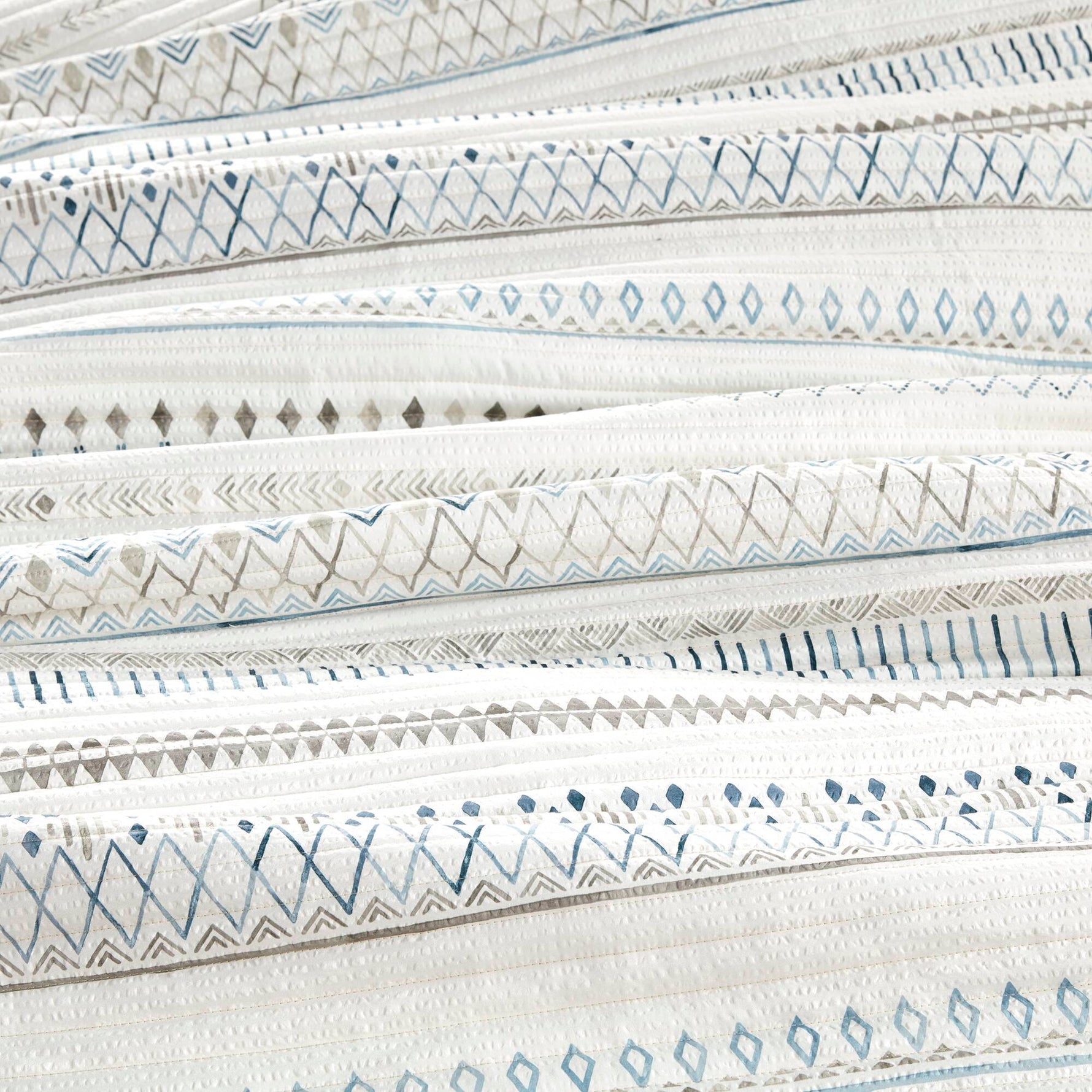 3 Piece Seersucker Quilt Set Taupe Blue King Cal King
