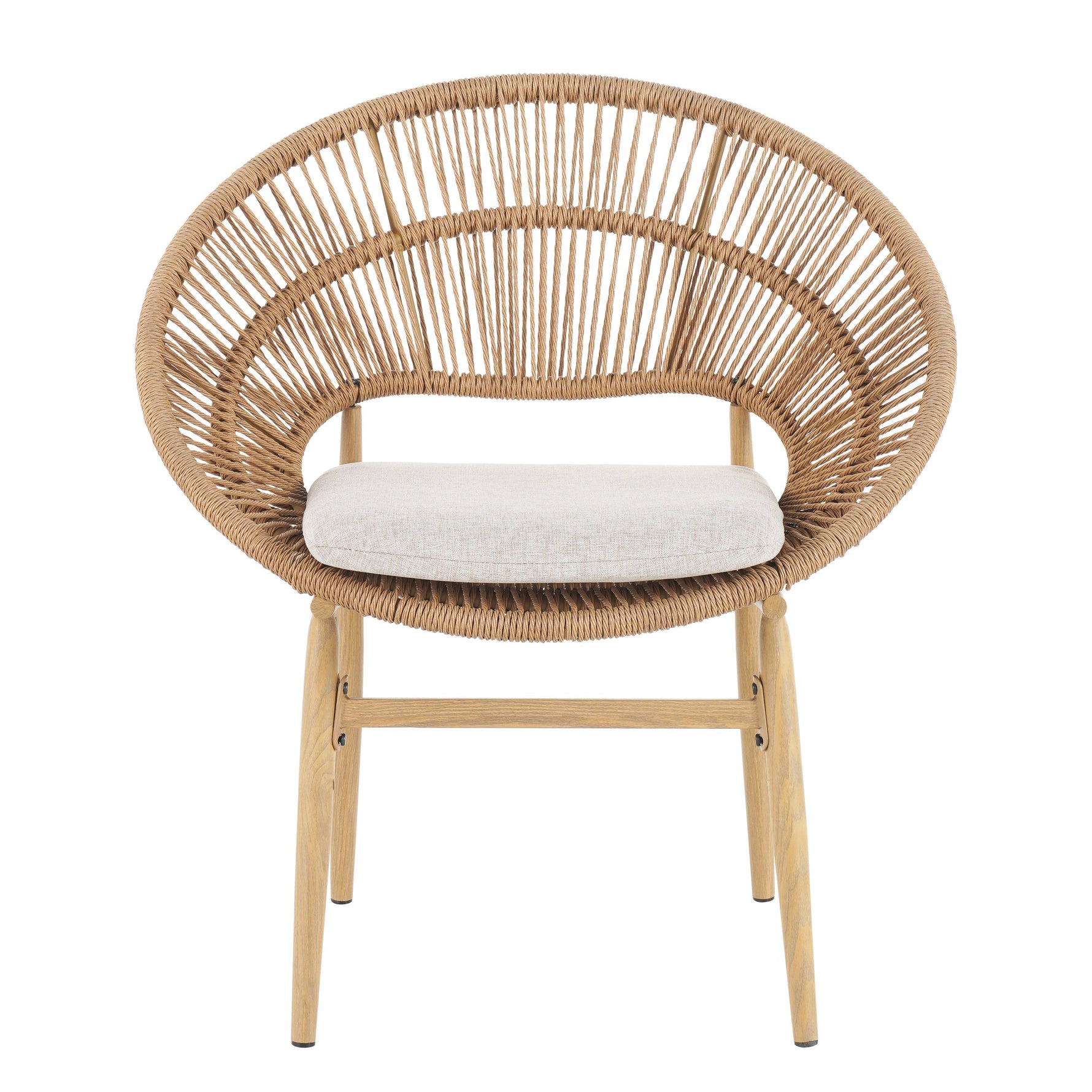 Cyril Outdoor Wicker Papasan Style Dining Chair with Teak Finished Legs - Set of 2