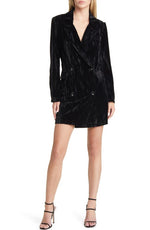 FLORET STUDIOS Long Sleeve Crushed Velvet Blazer Dress in Black, Size X-Small